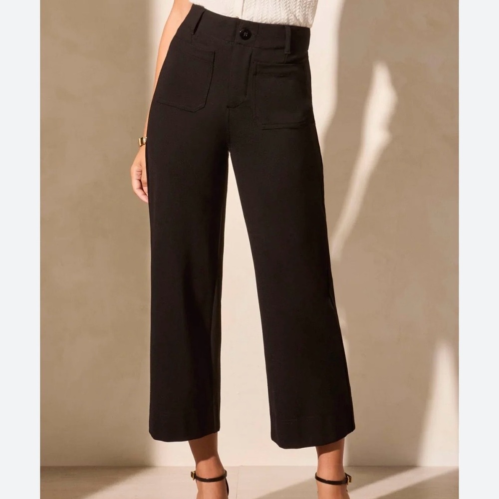 Tribal Women’s Black High Rise Wide Leg Cropped Pants Size 4 Ponte Fabric - Picture 11 of 11